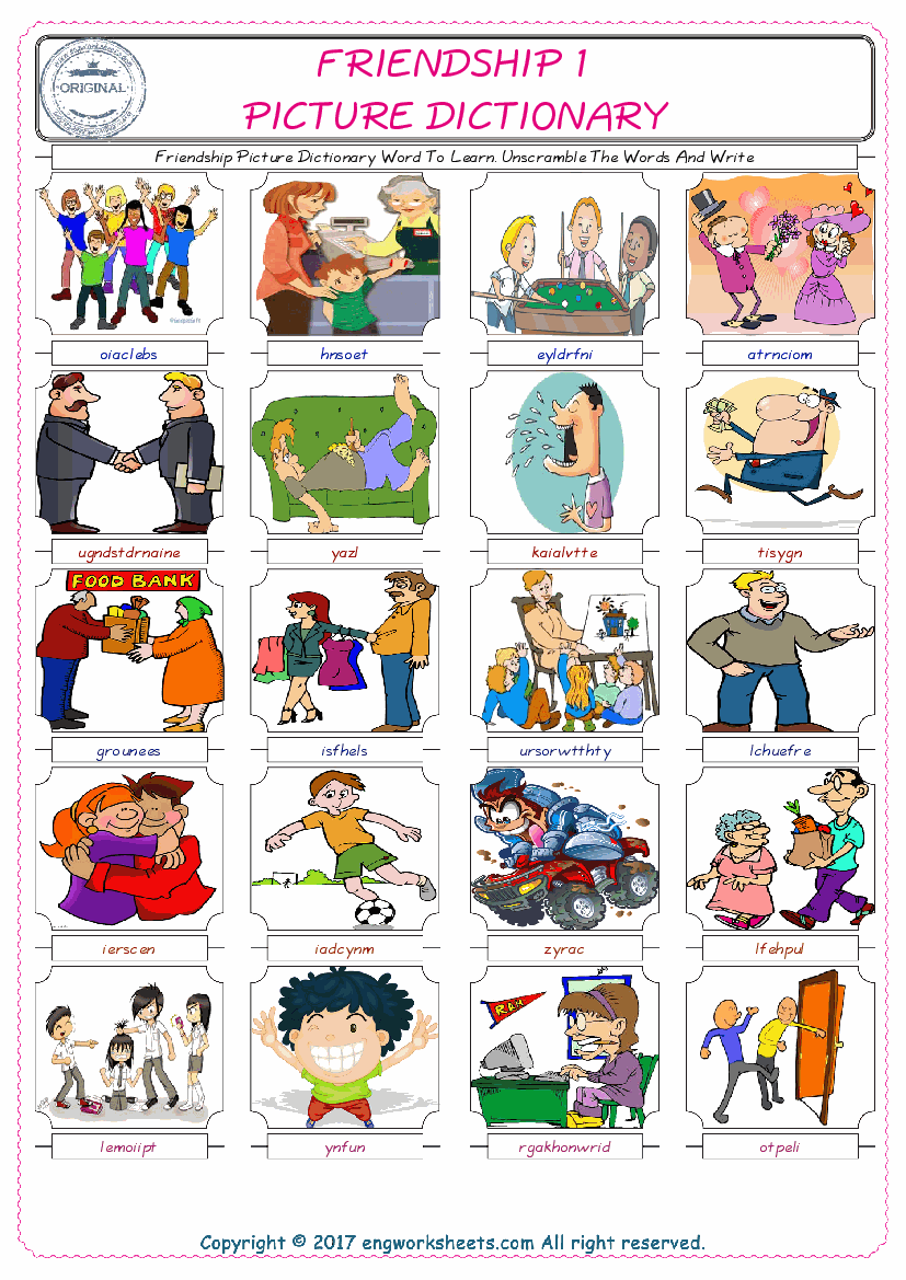  Friendship ESL Worksheets For kids, the exercise worksheet of finding the words given complexly and supplying the correct one. 